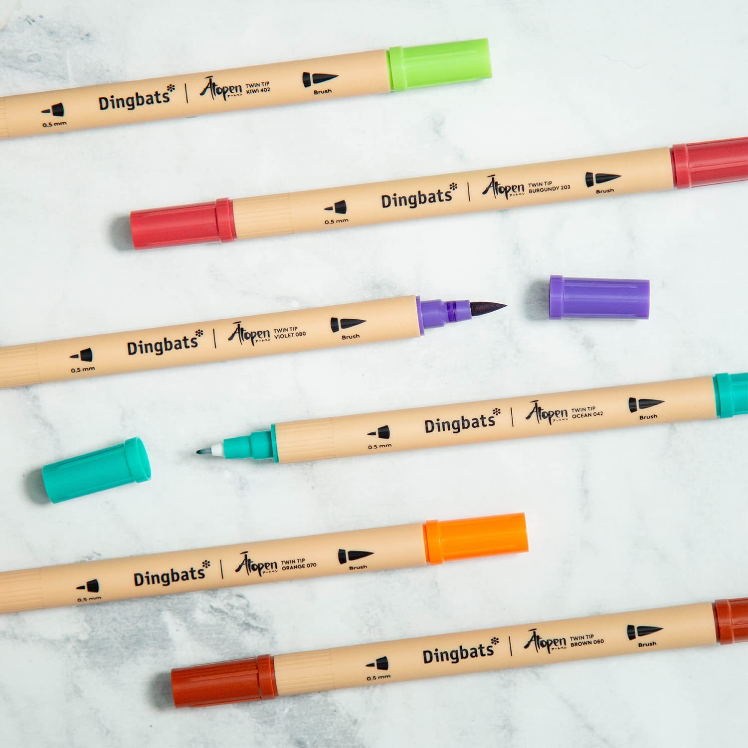 Dingbats Set Dingbats Atopen 6-Pack Dual Tip Fineliner/Brush Pens for Calligraphy ...