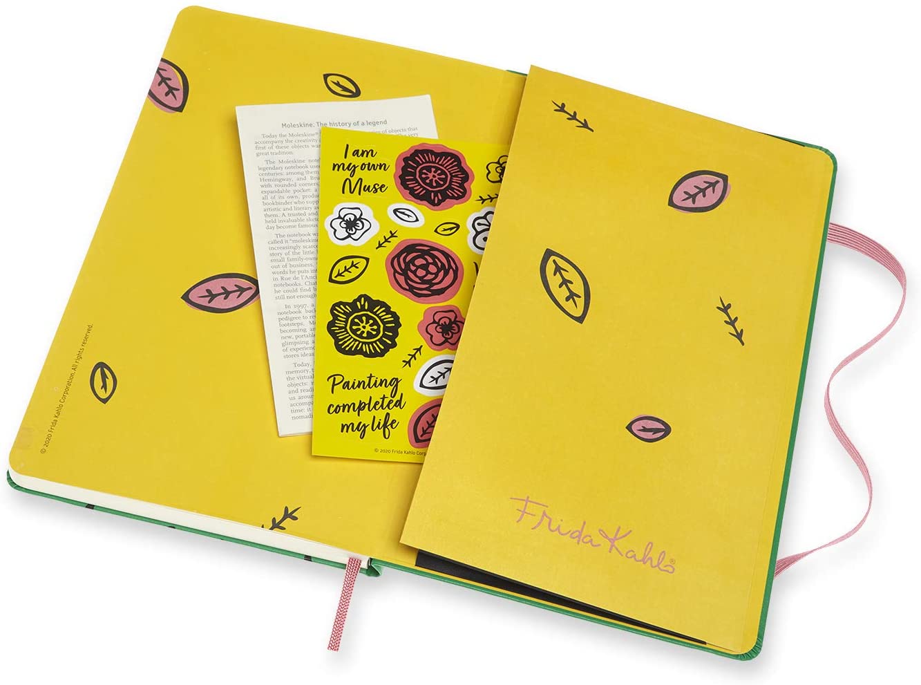 Limited Edition Frida Kahlo Large Notebook, Ruled, Green, Hardcover