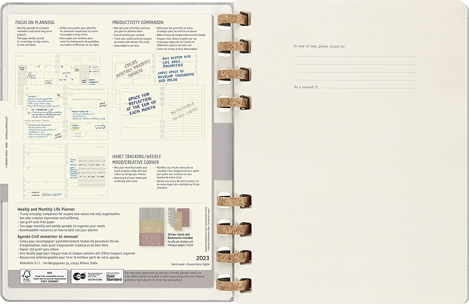 Moleskine 2023 Spiral Planner, Extra Large, Hardcover, Remake Smoke by