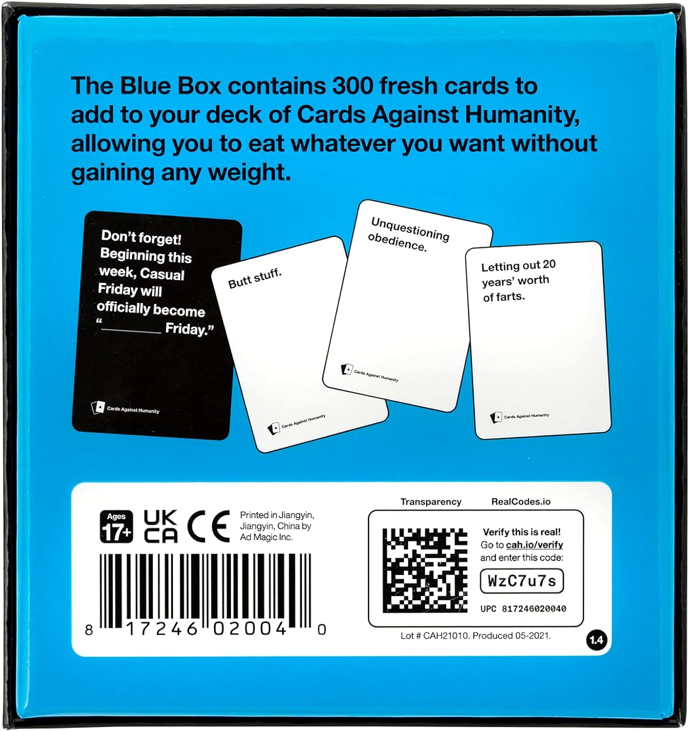 Cards Against Humanity Blue Box Party Card Game Expansion, Cards