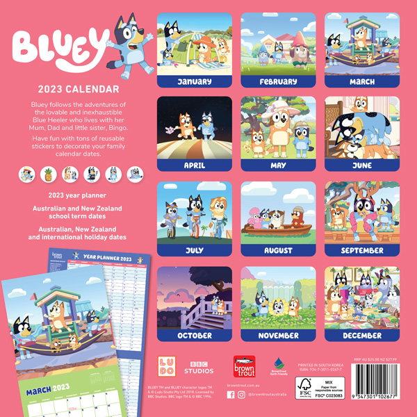 Bluey 2023 Wall Calendar, 2023 Wall Calendars by Browntrout Australia