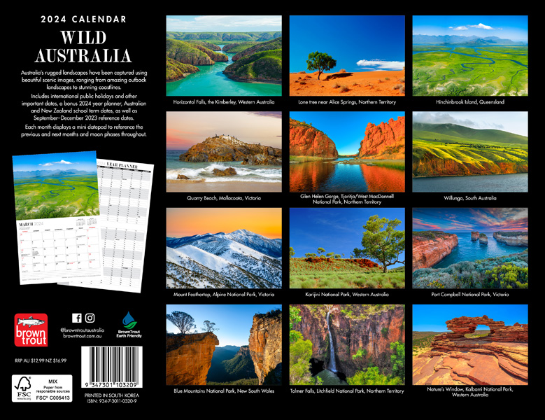 Wild Australia - 2024 Wall Calendar (Horizontal) by Browntrout Australia |  9347301103209 | Booktopia