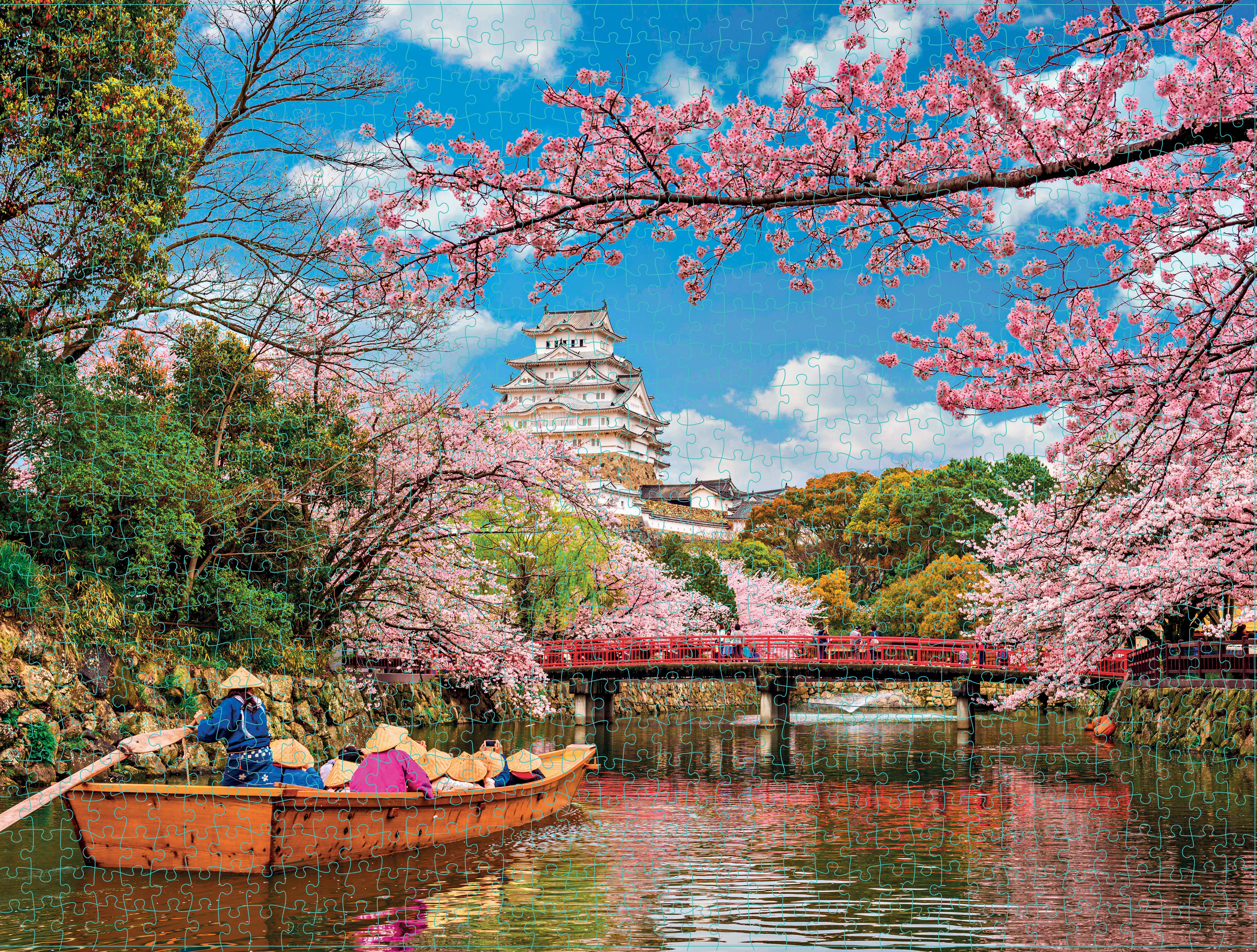 Puzzle 1000 Pezzi Castello Samurai Con Fiori Di Ciliegio - Himeji Castle, Dimensioni Finite 61x46 Cm