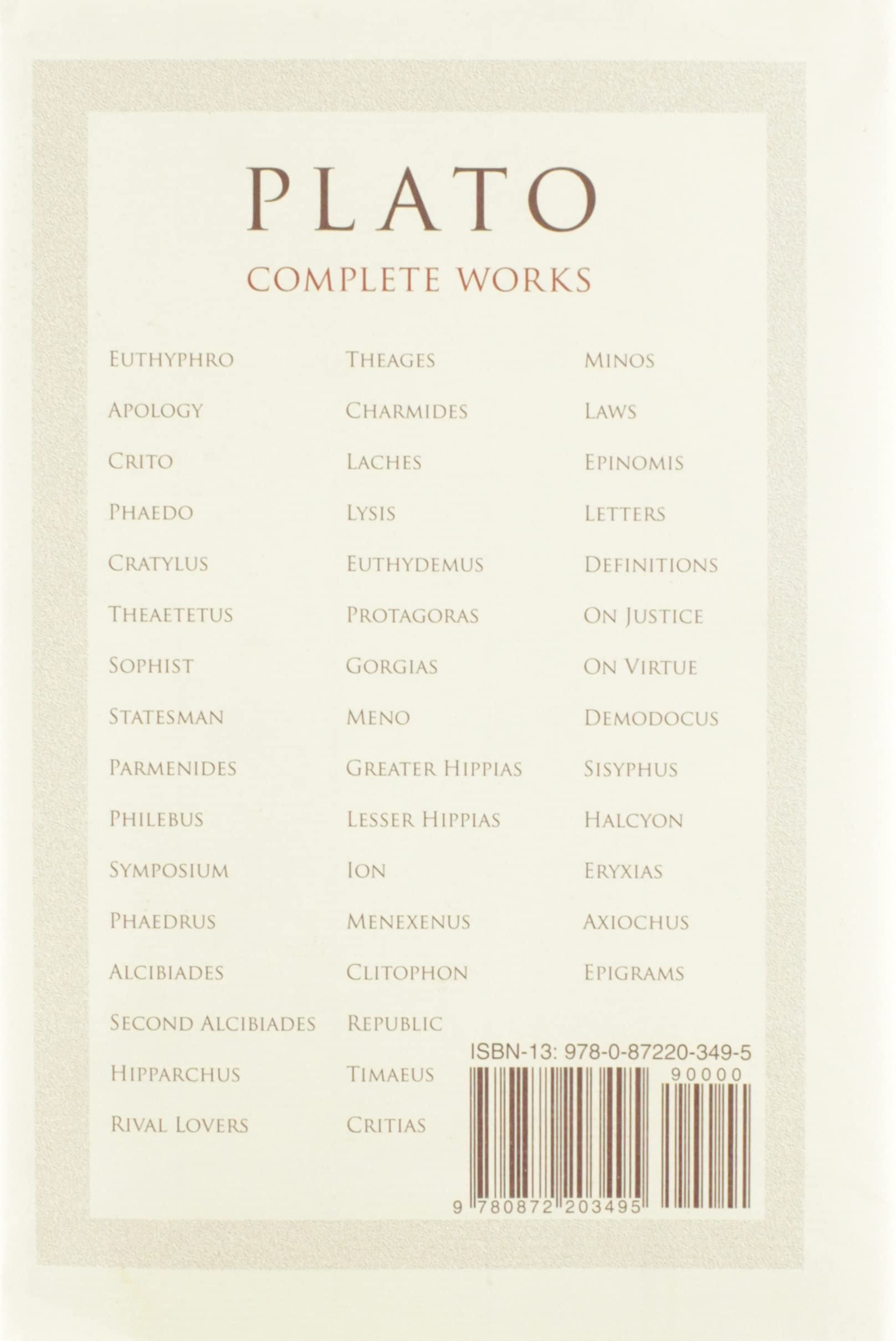 Plato Complete Works by Plato 9780872203495 Booktopia