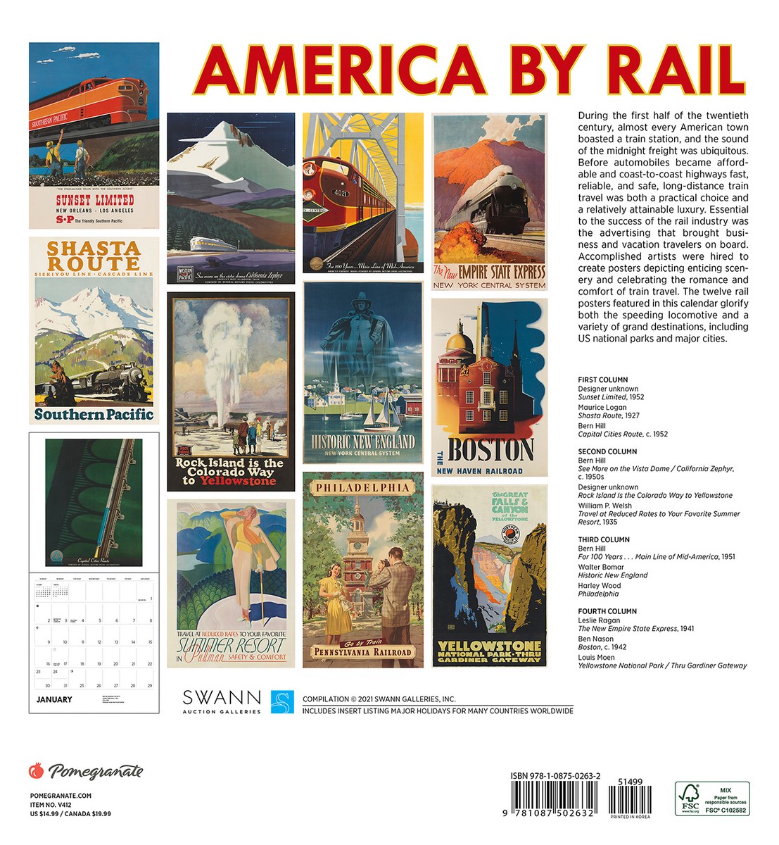 America By Rail 2022 Wall Calendar by Pomegranate 9781087502632