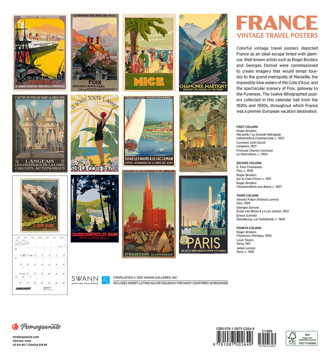 France Vintage Travel Posters 2022 Wall Calendar by Pomegranate