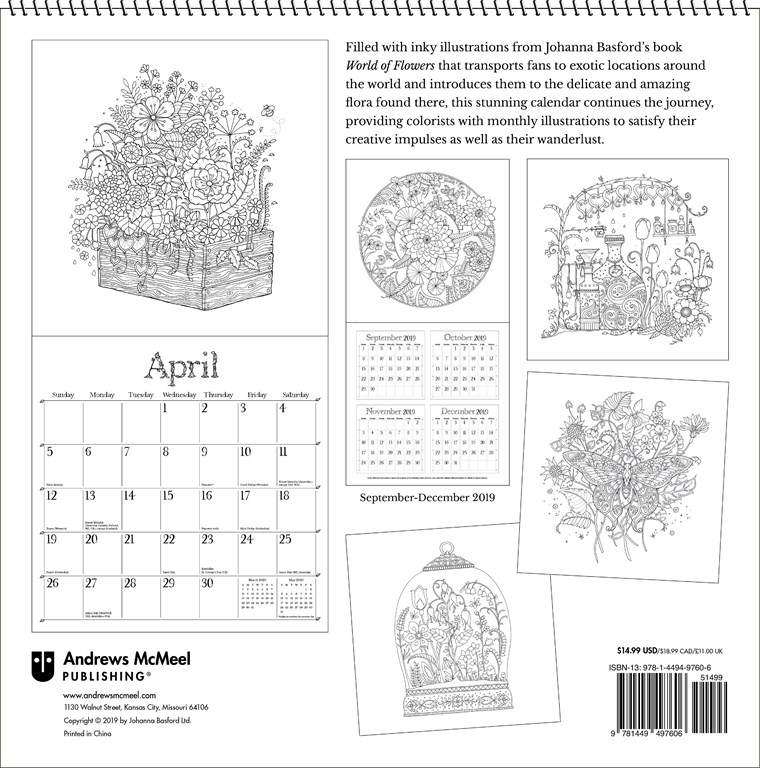Johanna Basford World of Flowers 2020 Colouring Wall Calendar by Johanna Basford