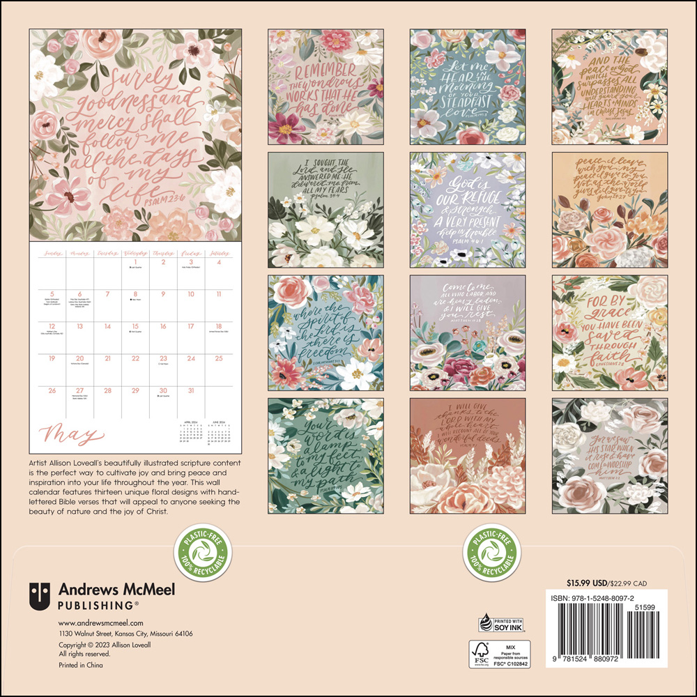 Scriptures and Florals 2024 Wall Calendar by Allison Loveall