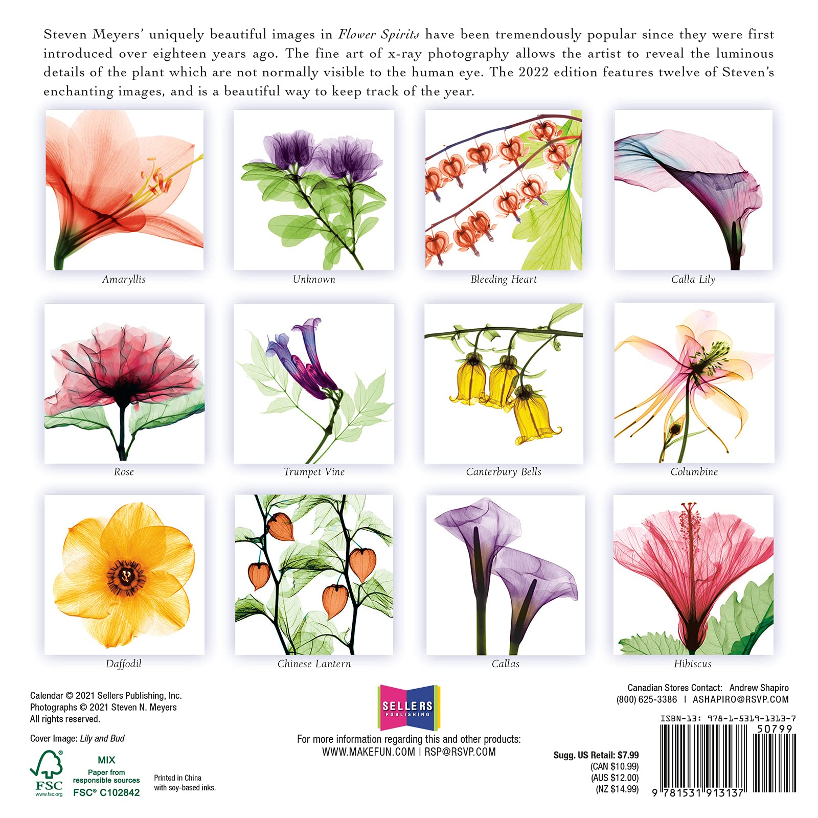 Flower Spirits 2022 Mini Wall Calendar, Radiographs of Nature by