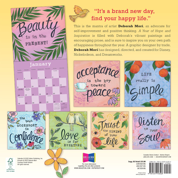 A Year of Hope & Inspiration 2023 Wall Calendar by Deb Mori
