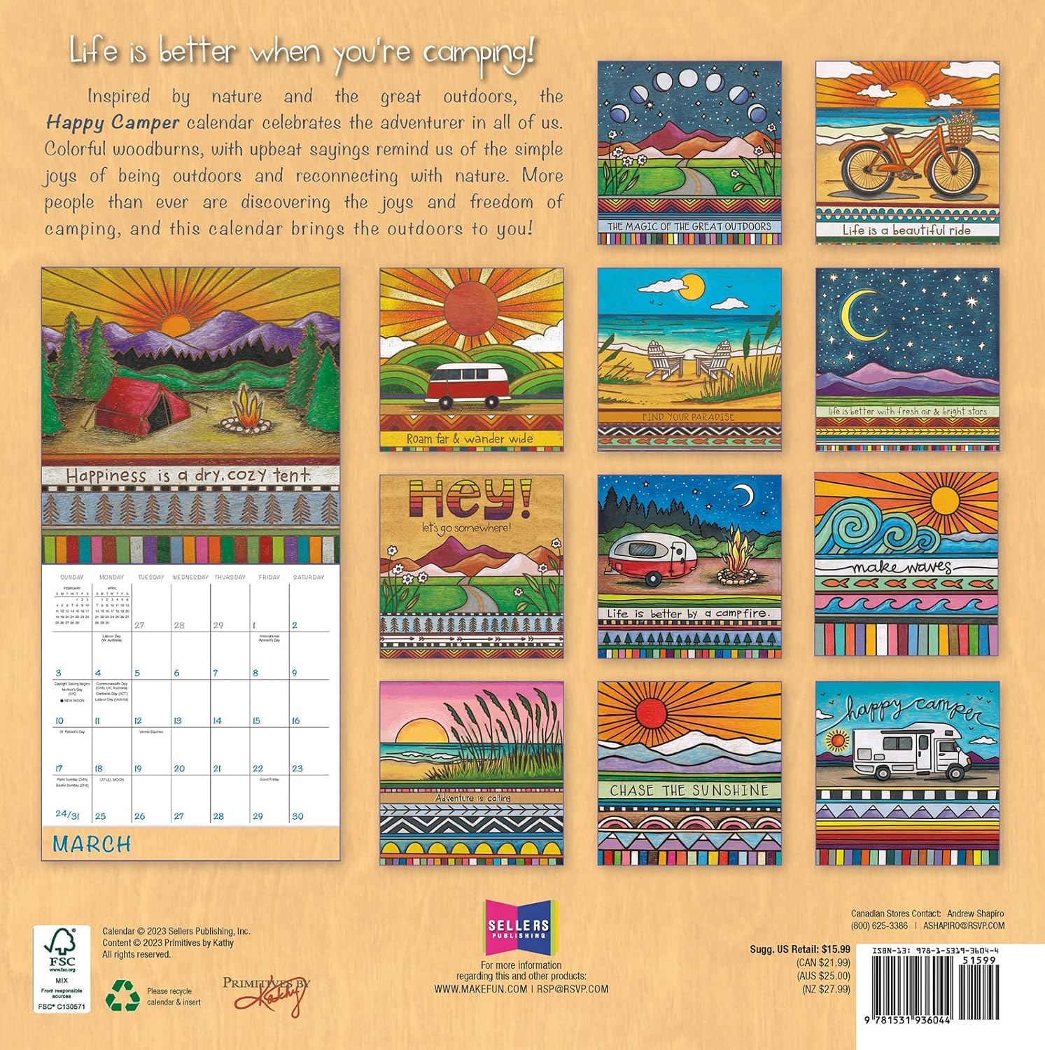 Happy Camper 2024 Wall Calendar, Primitives by Kathy by Phillips