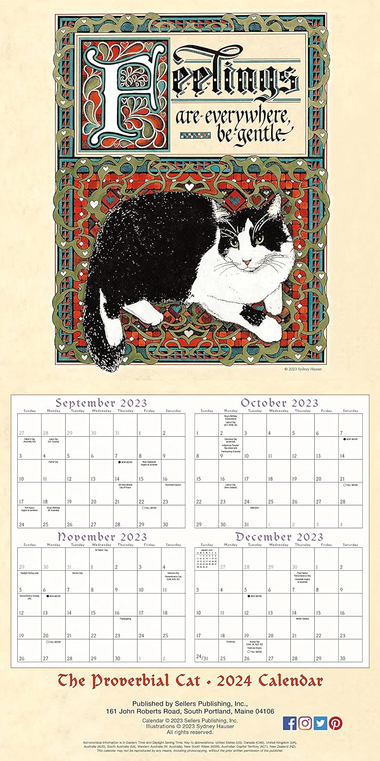 The Proverbial Cat 2024 Wall Calendar, Feline Inspirations by Sydney
