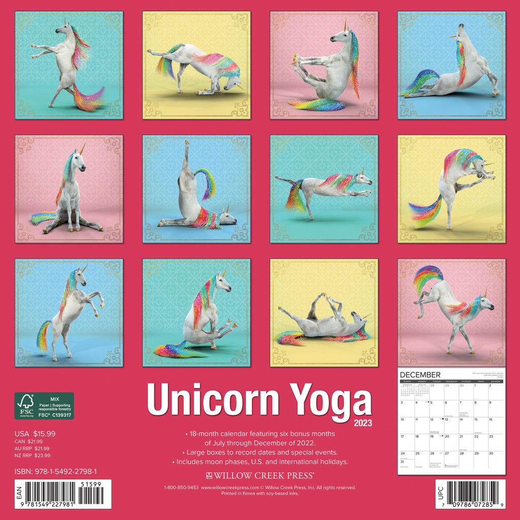 Unicorn Yoga 2023 Wall Calendar by Willow Creek Press 9781549227981