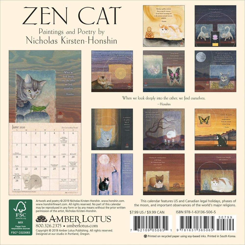 2020 Zen Cat Mini Wall Calendar, Paintings and Poetry by Nicholas