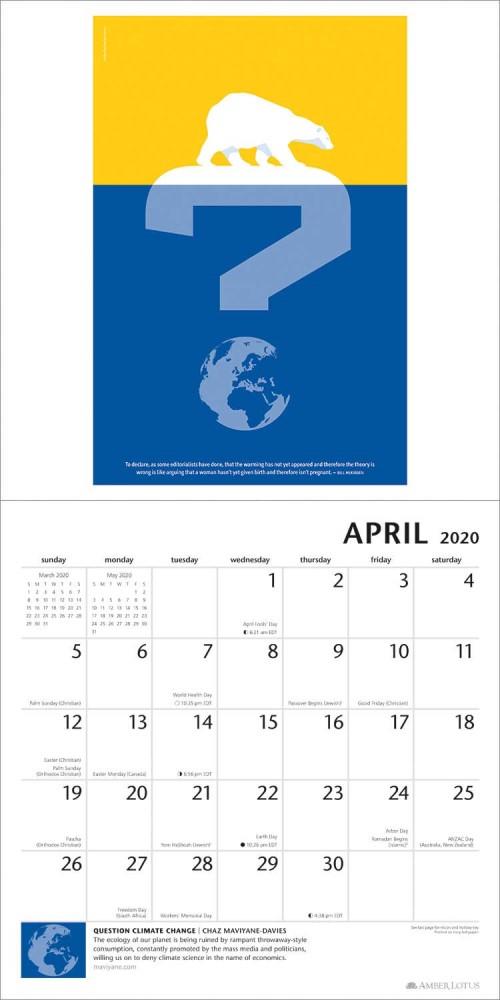 2020 Posters For Peace & Justice Calendar by Lotus Publishing Amber