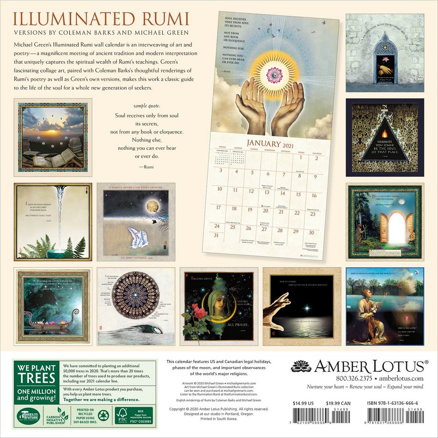 The Illuminated Rumi 2021 Wall Calendar by Michael Green