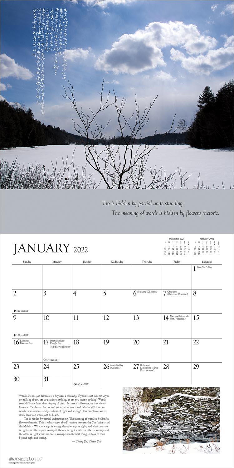 Tsu Calendar 2022 Tao - 2022 Wall Calendar, Selections From The Tao Te Ching And Chuang Tsu:  Inner Chapters By Jane English | 9781631368035 | Booktopia