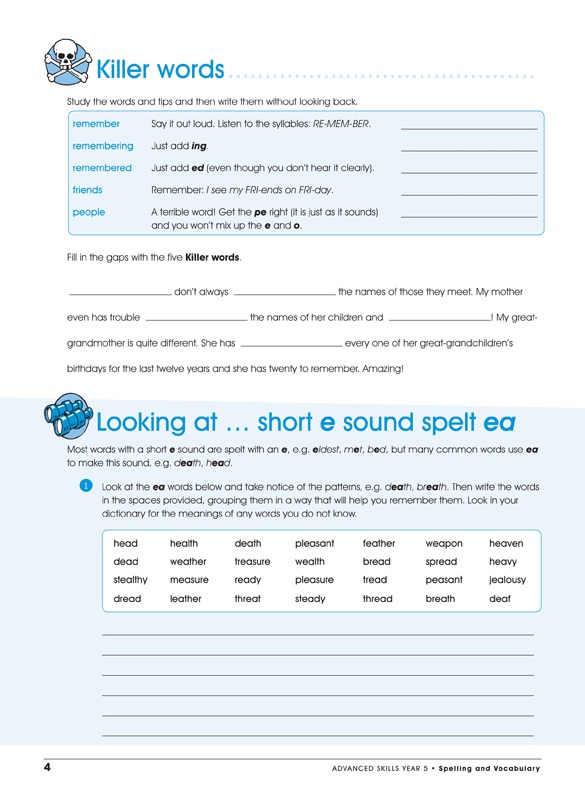Excel Advanced Skills Spelling and Vocabulary Workbook Year 5, Year 5 ...