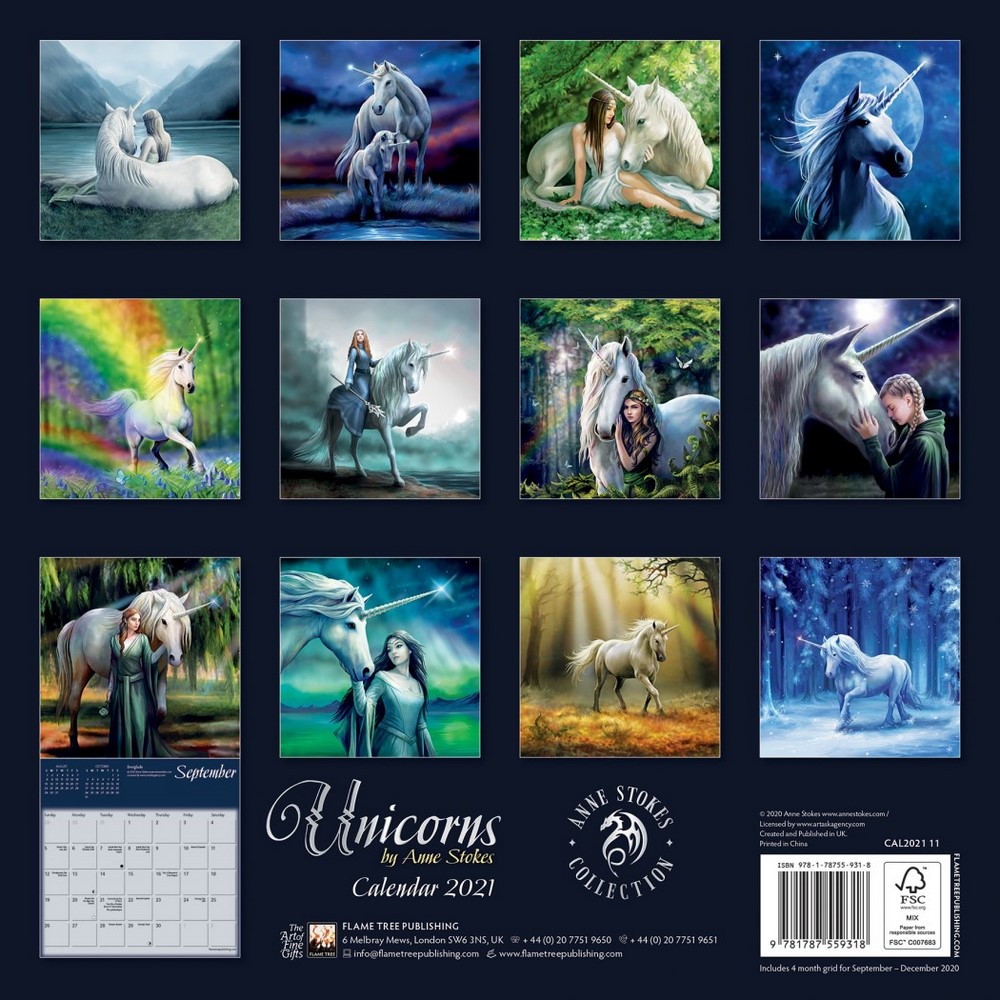 Unicorns by Anne Stokes Wall Calendar 2021 (Art Calendar) by Flame Tree