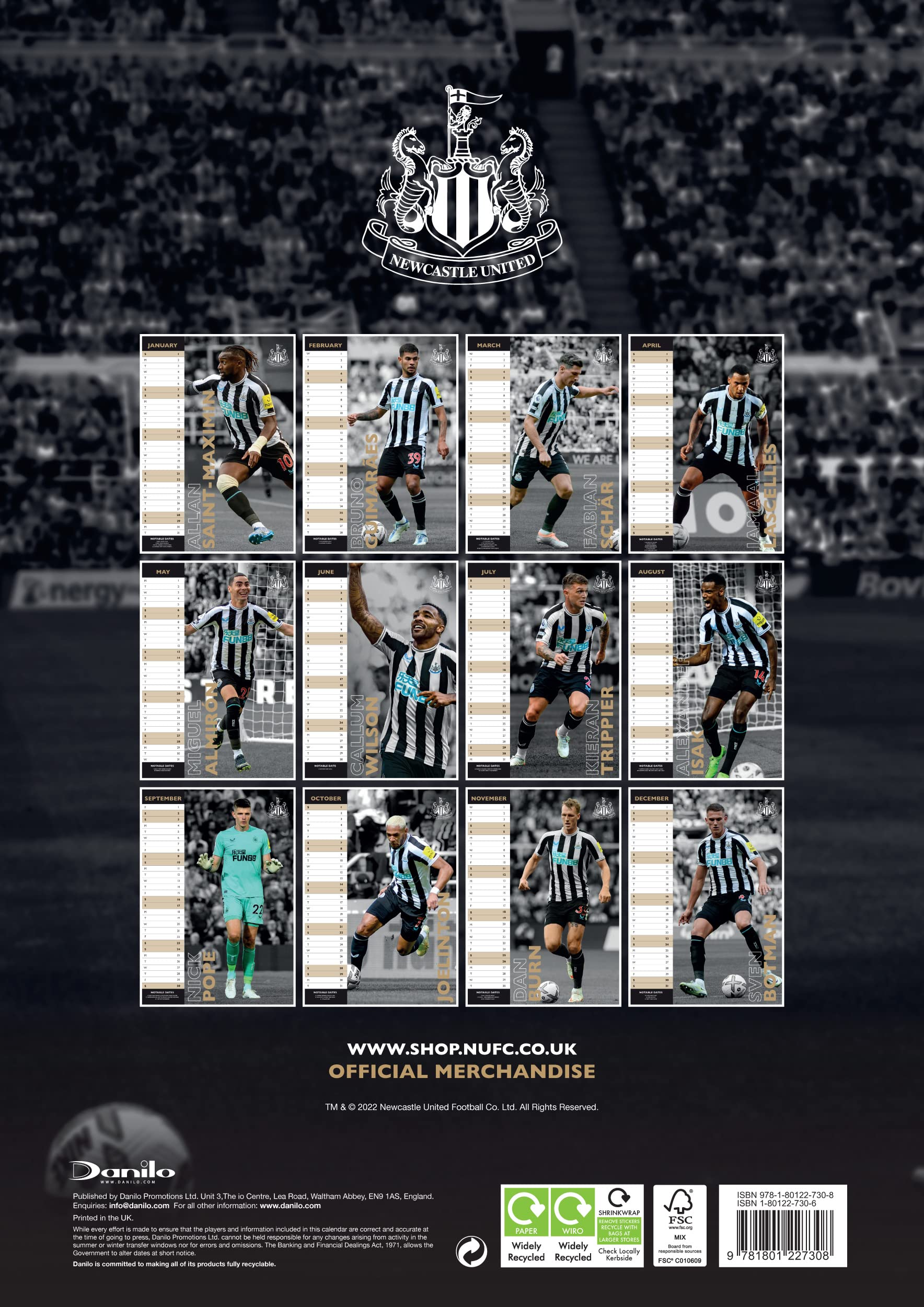 Newcastle United FC 2023 A3 Wall Calendar by Danilo Promotions