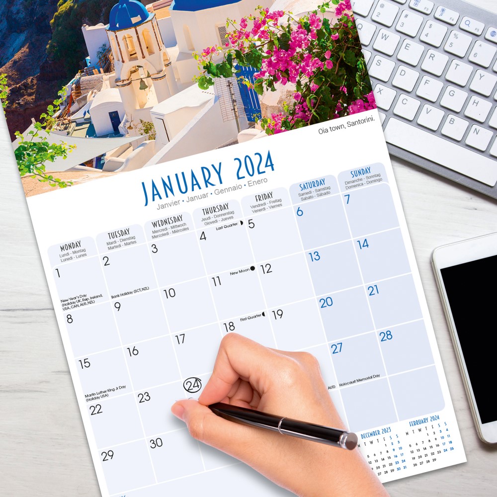 2024 2025 Greek Islands Calendar - Scenic Monthly Wall Calendar - 12 X 24 Open - Thick No-Bleed