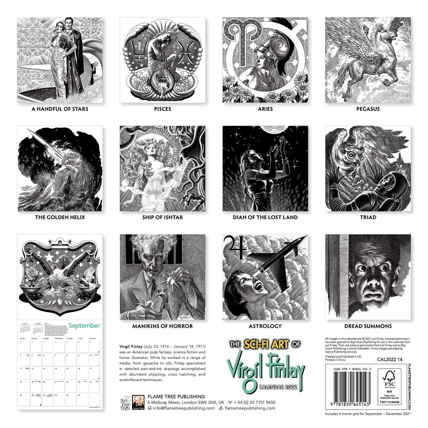 The SciFi Art of Virgil Finlay 2022 Wall Calendar , Art Calendar by