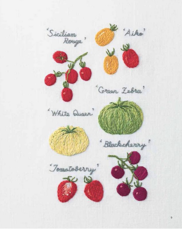 Embroidered Kitchen Garden Japanese Craft Book Embroidery of the garden vegetables illustration by Aoki Kazuko